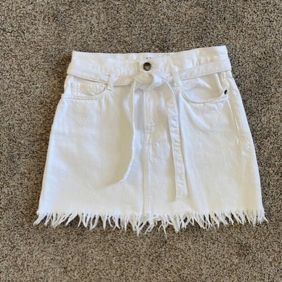 FRAME Denim Le High White Belted Frayed Fringe Hem Mini Skirt 24 - Picture 6 of 14